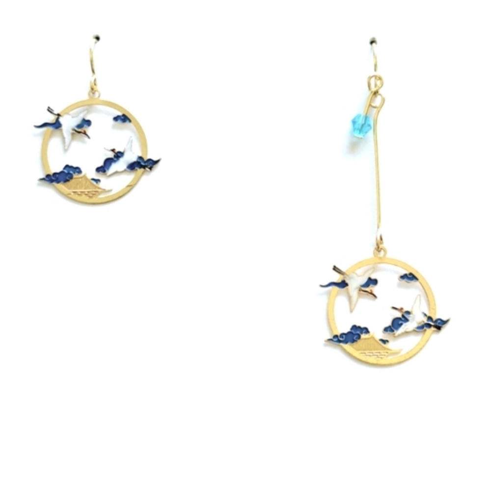 💎 3/$25 Elegant Gold and Blue Bird Earrings